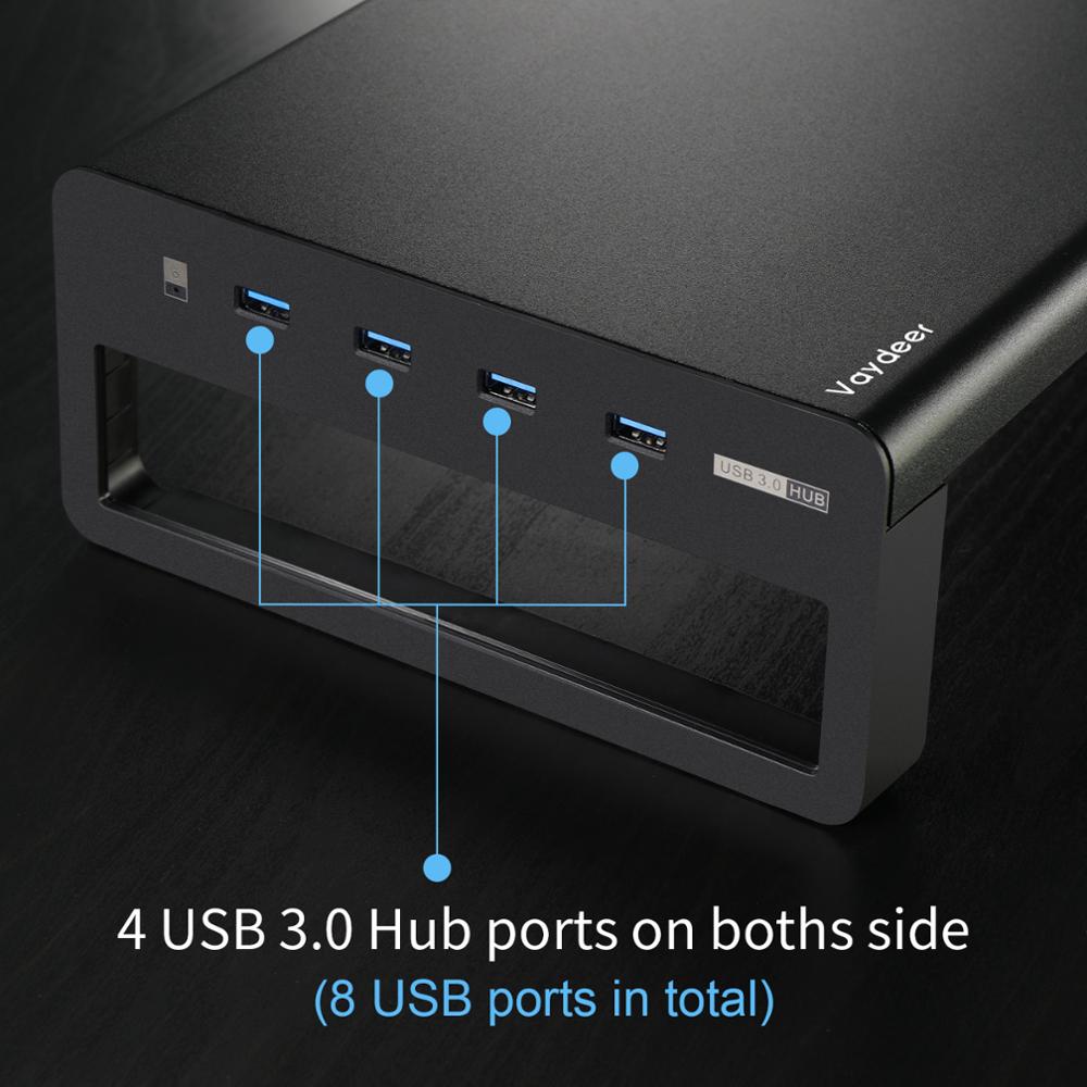 Dual Monitor Stand Holder Metal Riser with 8 USB 3.0 Hub Ports Support Transfer Data, Keyboard and Mouse Storage Desk - KeysCaps
