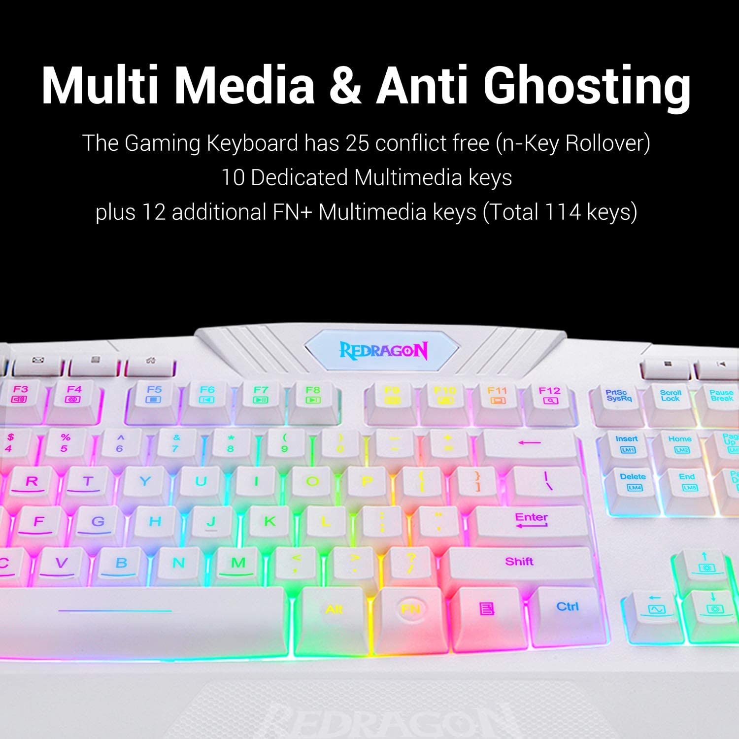 Wired Gaming Keyboard/Mouse Combo RGB Backlit Multimedia Keys Wrist Rest and Red Backlit Gaming Mouse 3200 DPI - KeysCaps