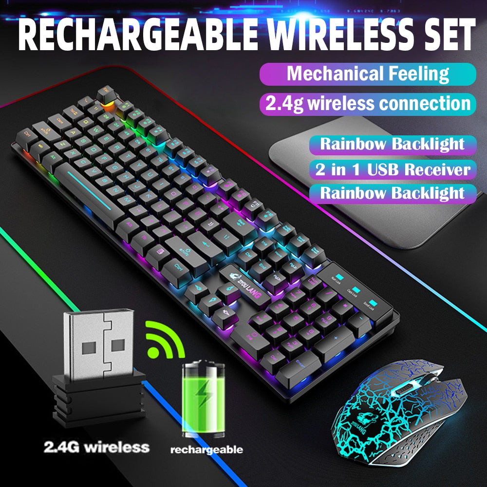Wireless Gaming Keyboard and Mouse Combo Rainbow Backlight - KeysCaps