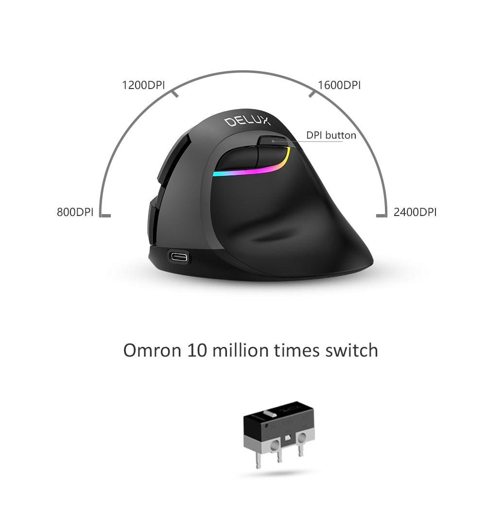 Vertical Mouse For Computer Mini Bluetooth 4.0 + 2.4GHz Dual mode Wireless Mouse Ergonomic Rechargeable Silent click - KeysCaps