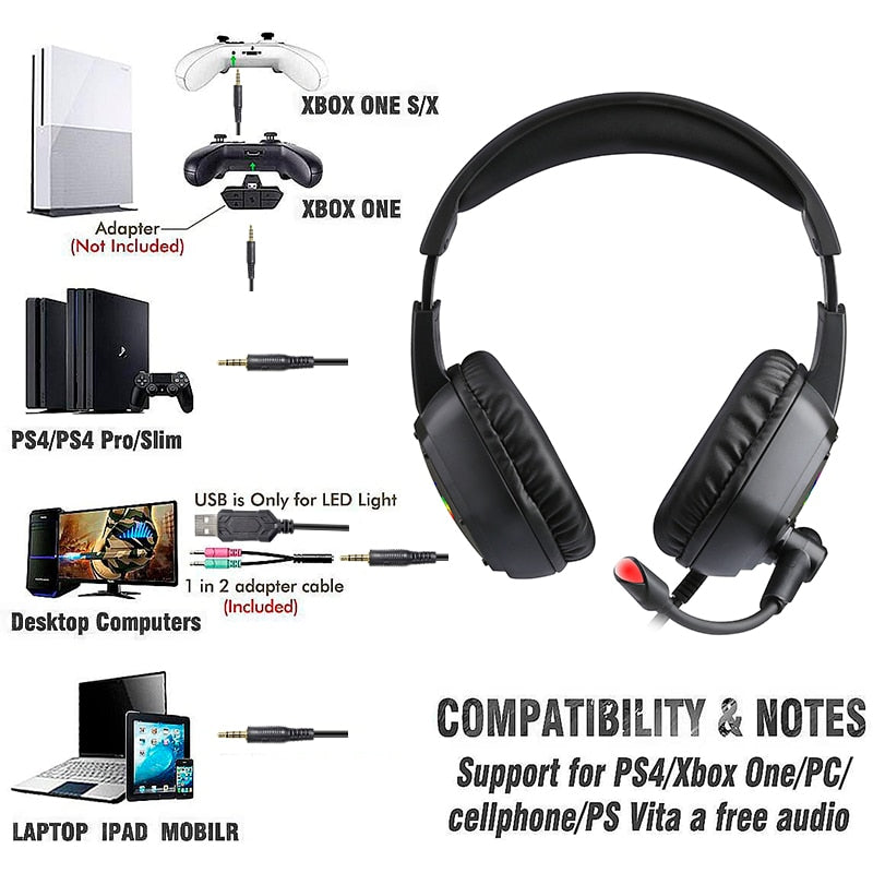 LED Gaming Bass Headset with Microphone - KeysCaps