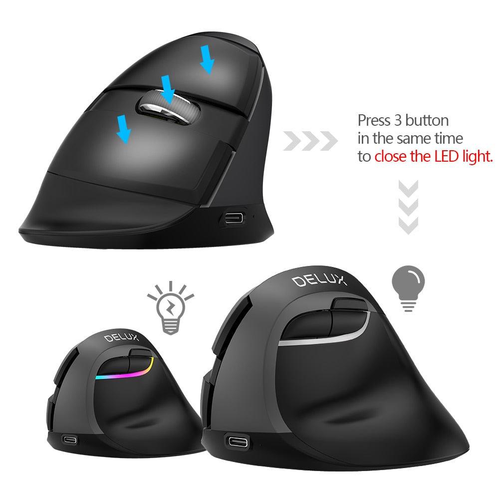 Vertical Mouse For Computer Mini Bluetooth 4.0 + 2.4GHz Dual mode Wireless Mouse Ergonomic Rechargeable Silent click - KeysCaps