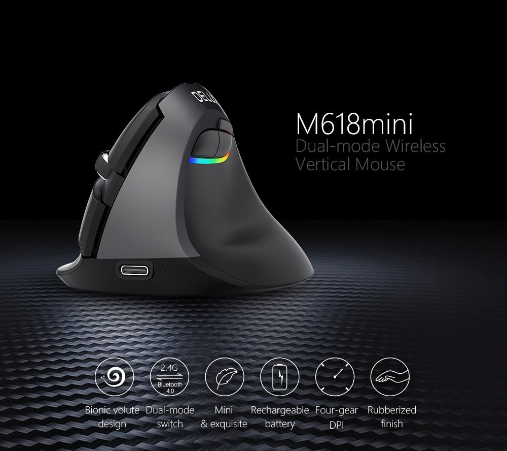 Vertical Mouse For Computer Mini Bluetooth 4.0 + 2.4GHz Dual mode Wireless Mouse Ergonomic Rechargeable Silent click - KeysCaps