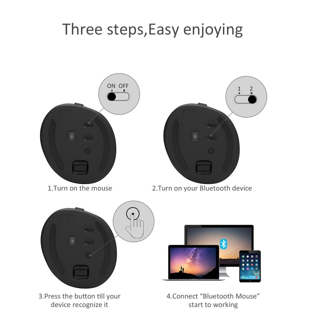 Bluetooth 4.0 & 2.4GHz Dual Mode Ergonomic Rechargeable Silent Click Vertical Mouse - Keys Caps