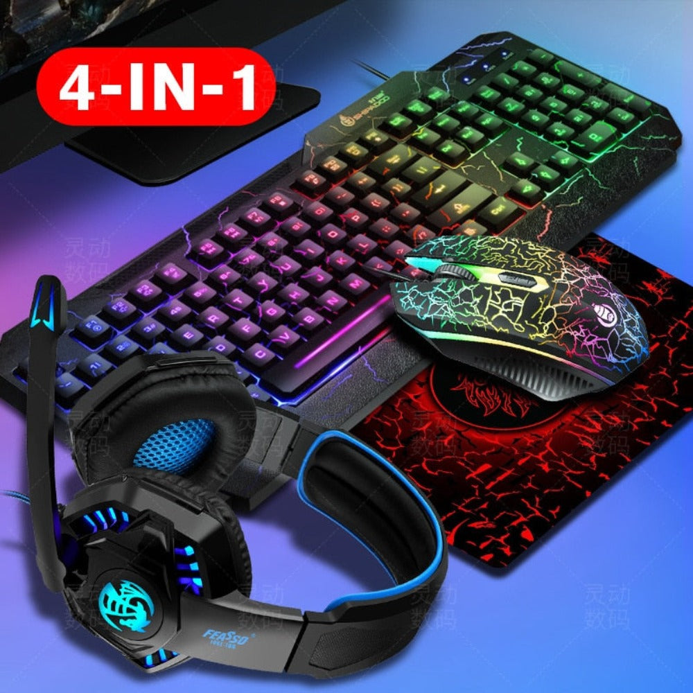 Keyboard Mouse Headphone Mouse Pad Backlight Ergonomics Wired Full Key Professional Mechanical Gaming Set - KeysCaps