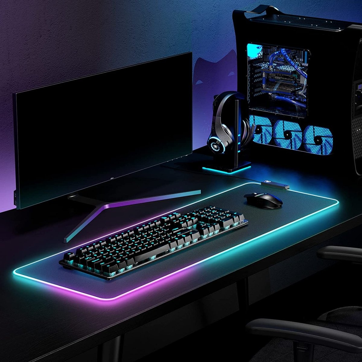 Colorful RGB Gaming Anti - slip Natural Rubber HUB 4 USB Ports Mousepad - Keys Caps