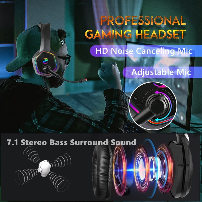 LED Gaming Bass Headset with Microphone - KeysCaps