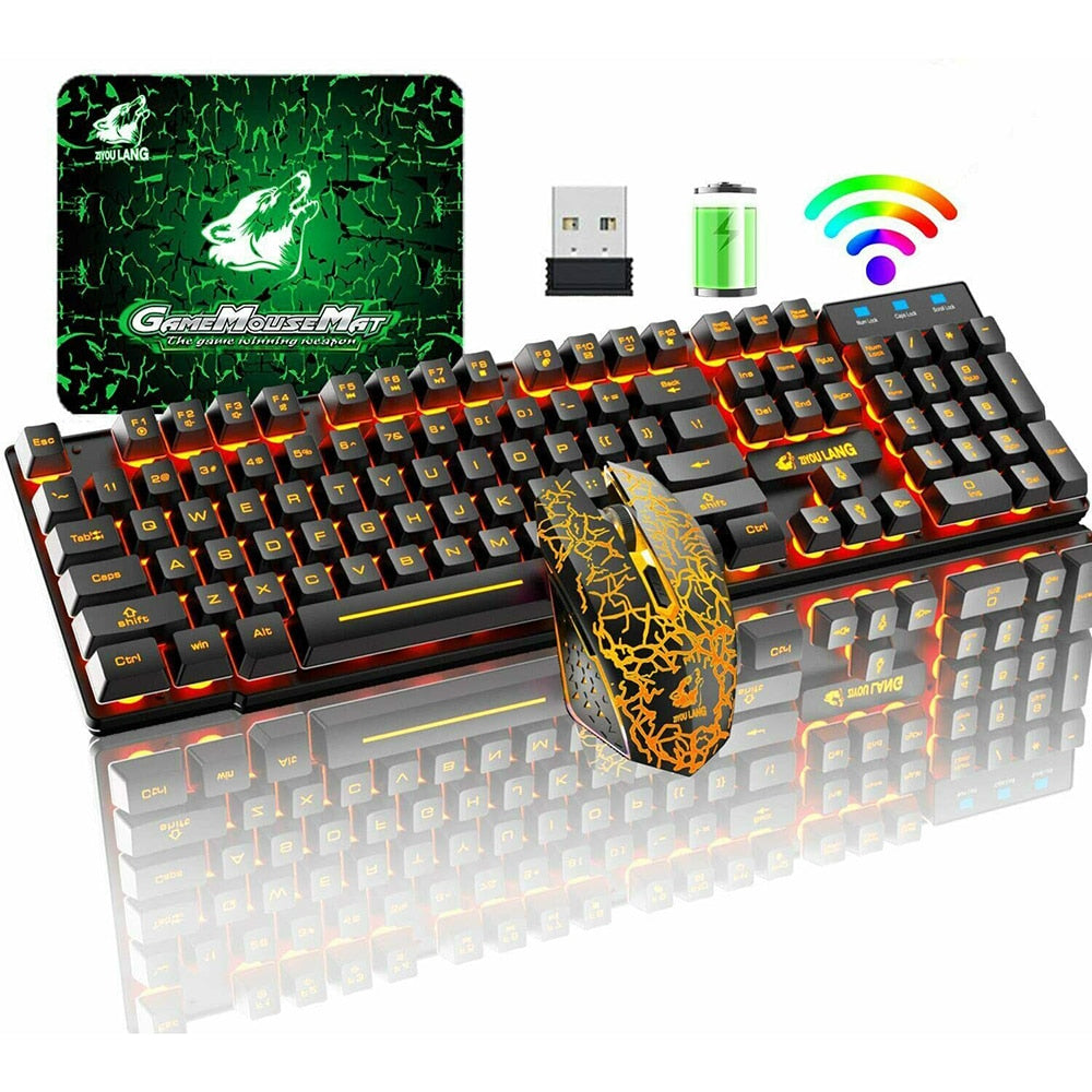 Wireless Gaming Keyboard and Mouse Combo Rainbow Backlight - KeysCaps
