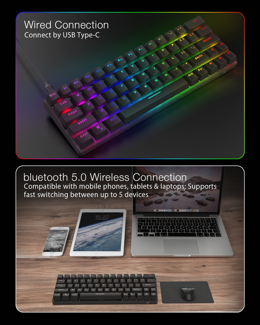 RGB Wireless Gaming Mechanical Keyboard 63 Keys Type C - KeysCaps