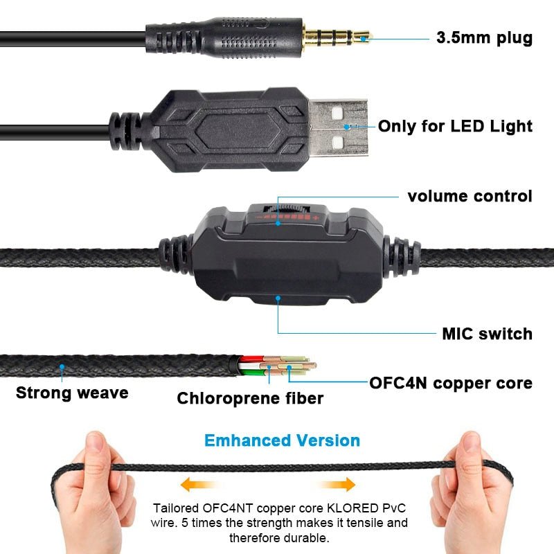 LED Gaming Bass Headset with Microphone - Keys Caps