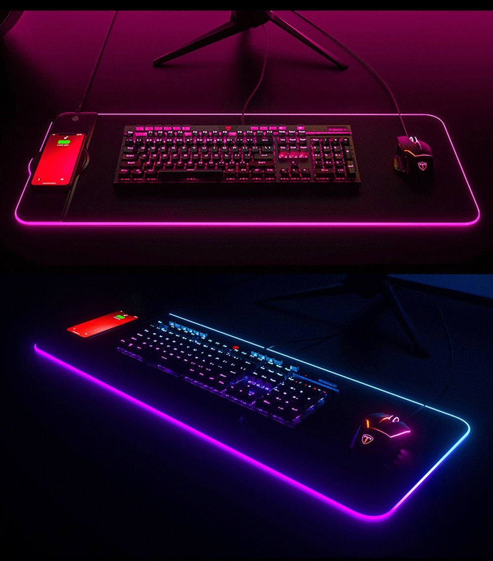 LED Gaming Mouse Pad Non - Slip With Wireless Charger - Keys Caps