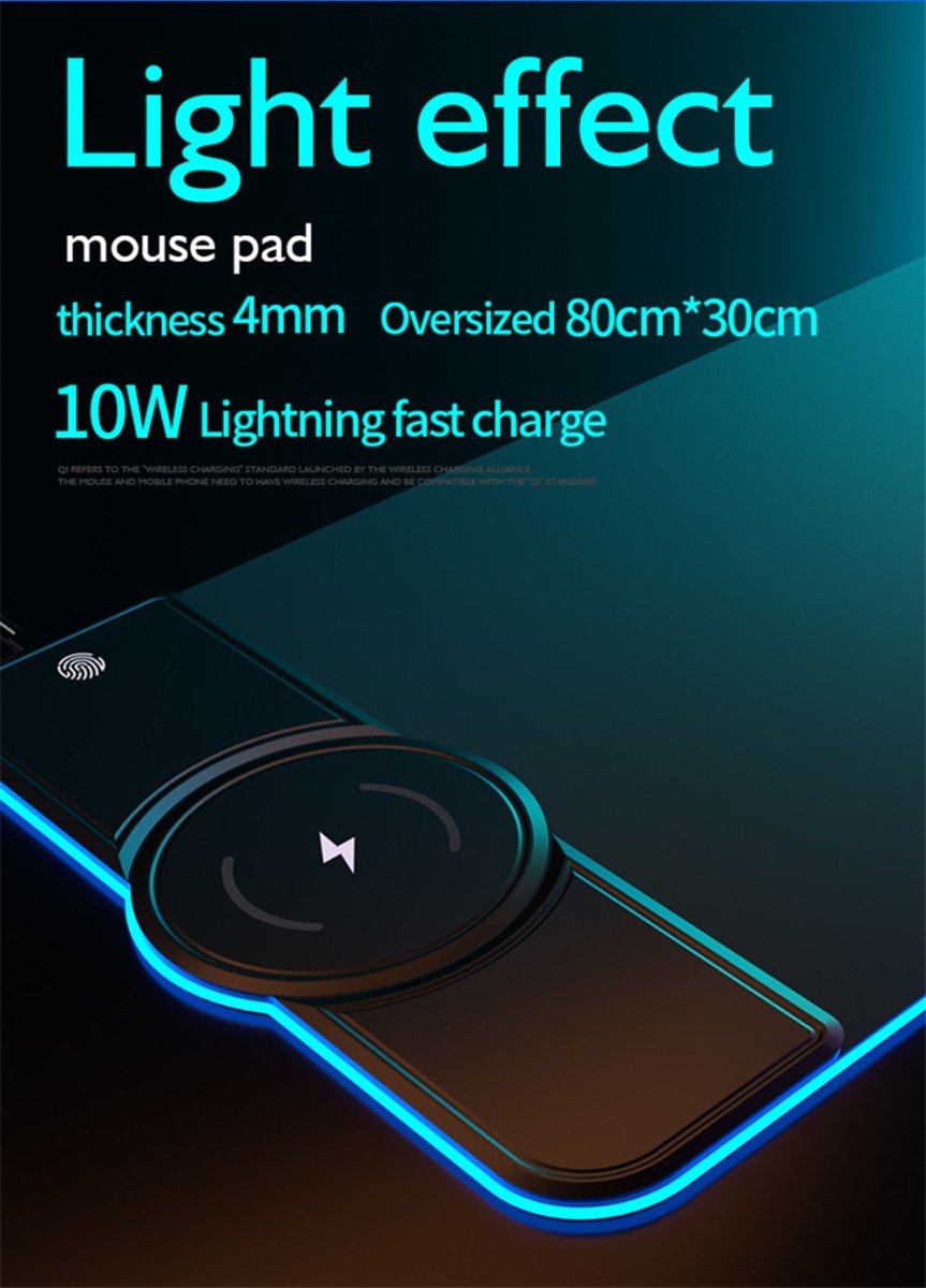LED Gaming Mouse Pad Non - Slip With Wireless Charger - Keys Caps
