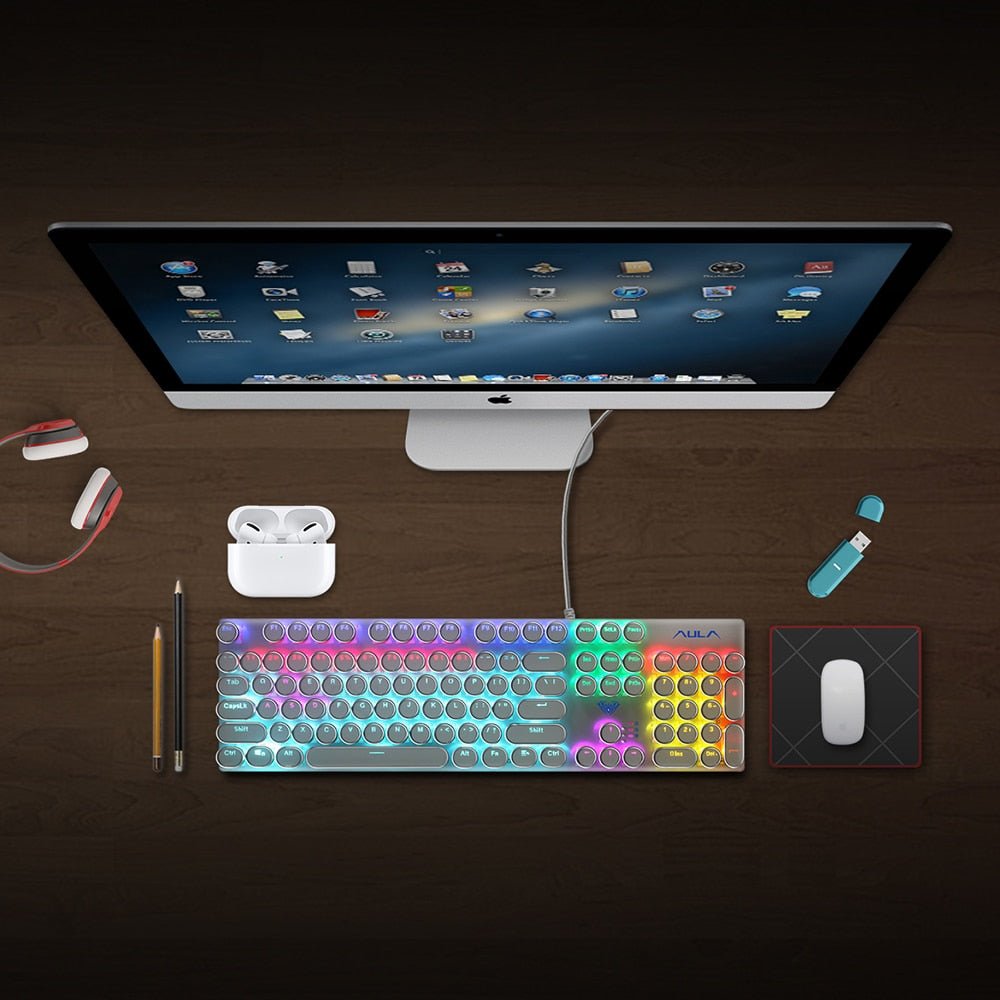 Mechanical Backlit Gaming Keyboard Wired 104 keys - Keys Caps