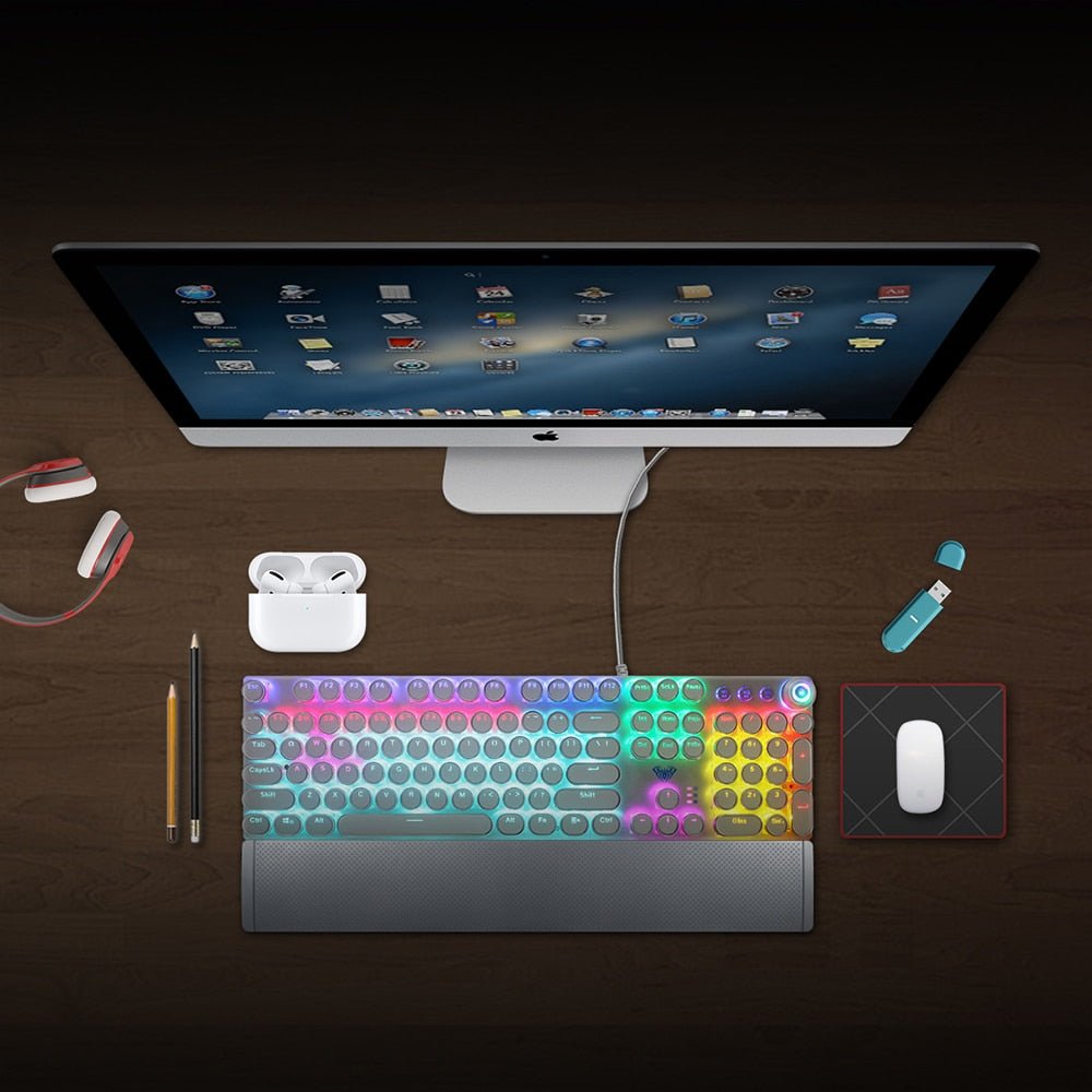Mechanical Backlit Gaming Keyboard Wired 104 keys - Keys Caps