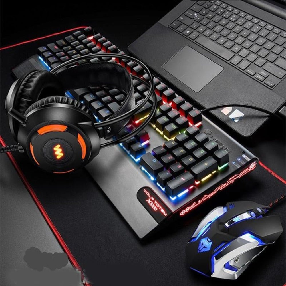 Mechanical Keyboard, Mouse With Gaming Headset USB Wired - Keys Caps