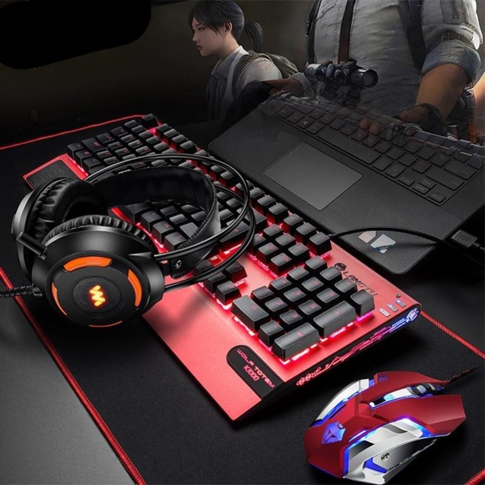 Mechanical Keyboard, Mouse With Gaming Headset USB Wired - Keys Caps