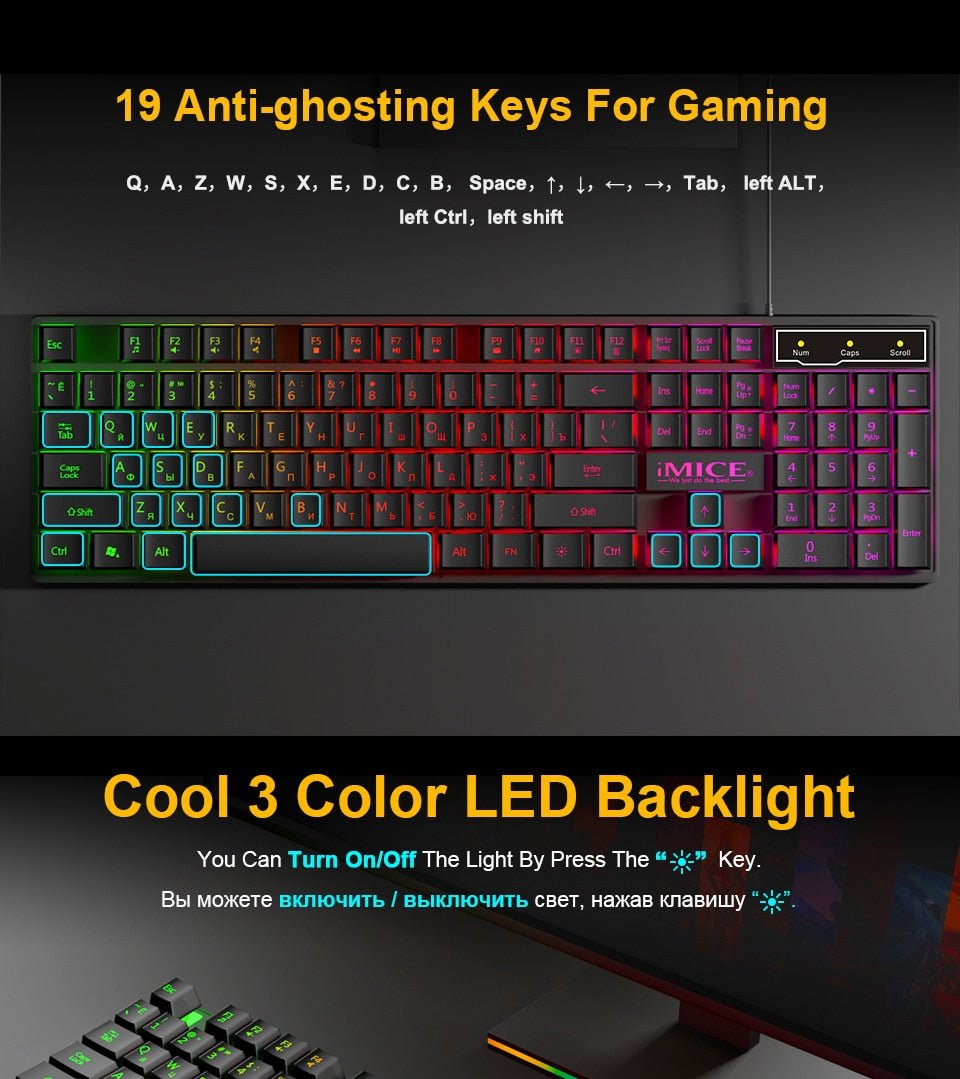 Quiet Spill - Resistant Mechanical Wired Gaming Keyboard - Keys Caps