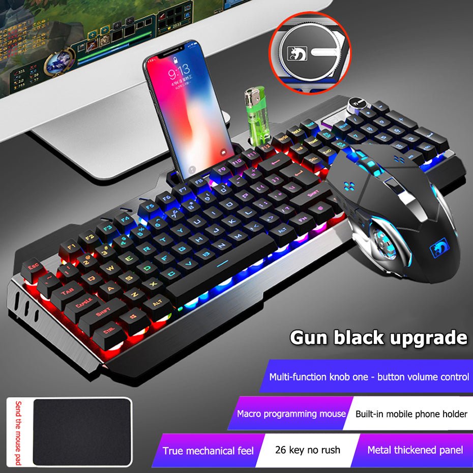 Recharging Wireless Gaming Mechanical Keyboard with Wireless Mouse - Keys Caps