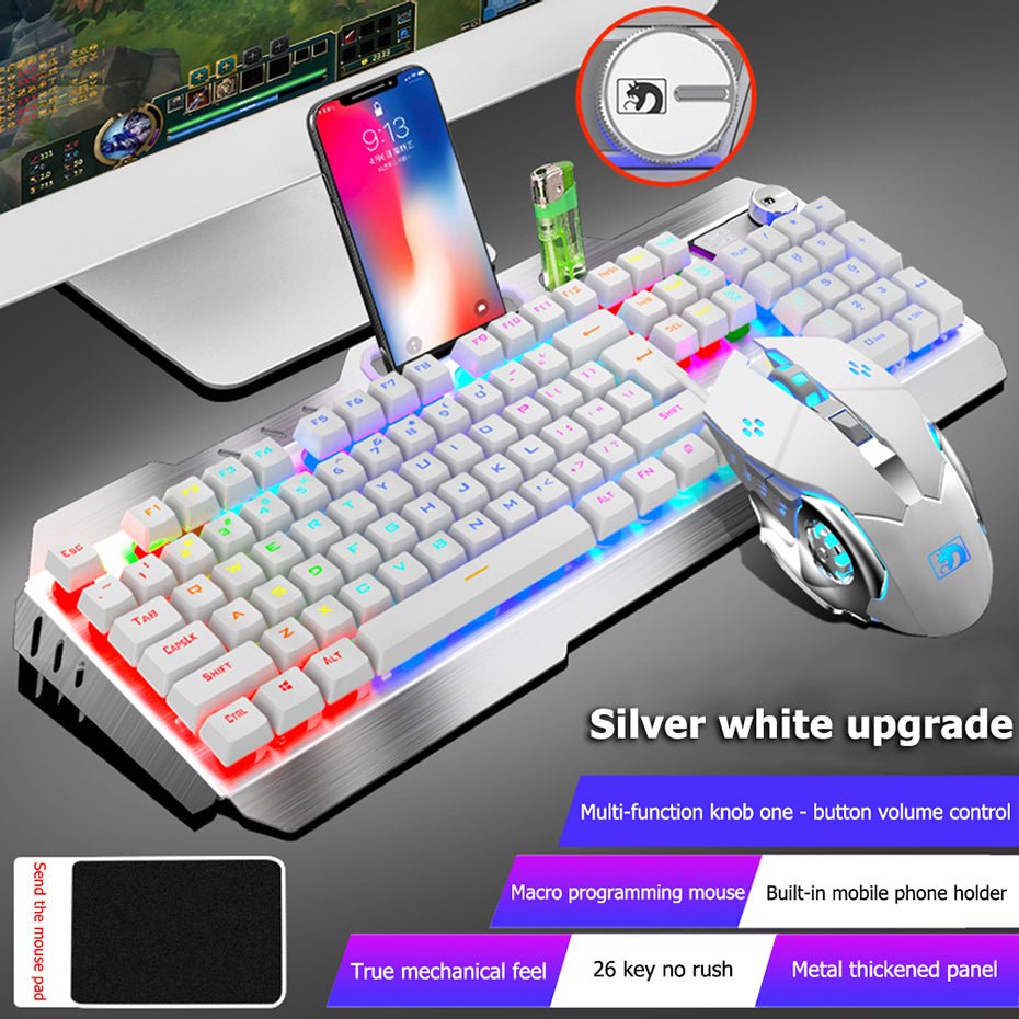 Recharging Wireless Gaming Mechanical Keyboard with Wireless Mouse - Keys Caps