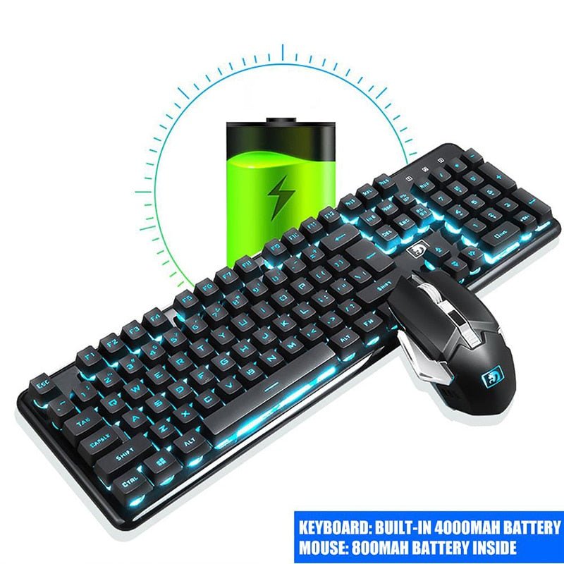 Recharging Wireless Gaming Mechanical Keyboard with Wireless Mouse - Keys Caps