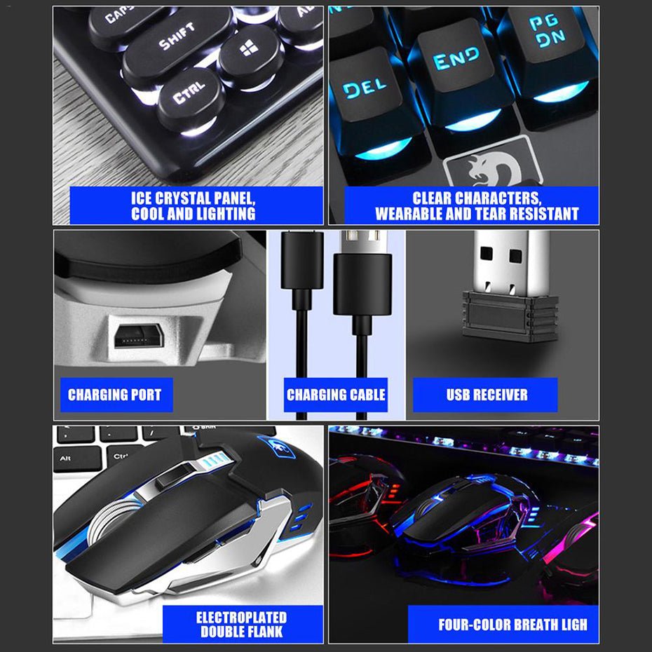 Recharging Wireless Gaming Mechanical Keyboard with Wireless Mouse - Keys Caps