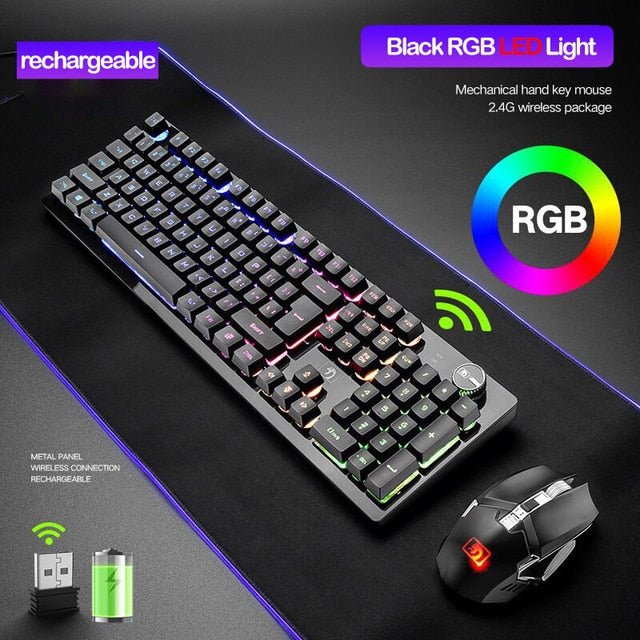 Recharging Wireless Gaming Mechanical Keyboard with Wireless Mouse - Keys Caps