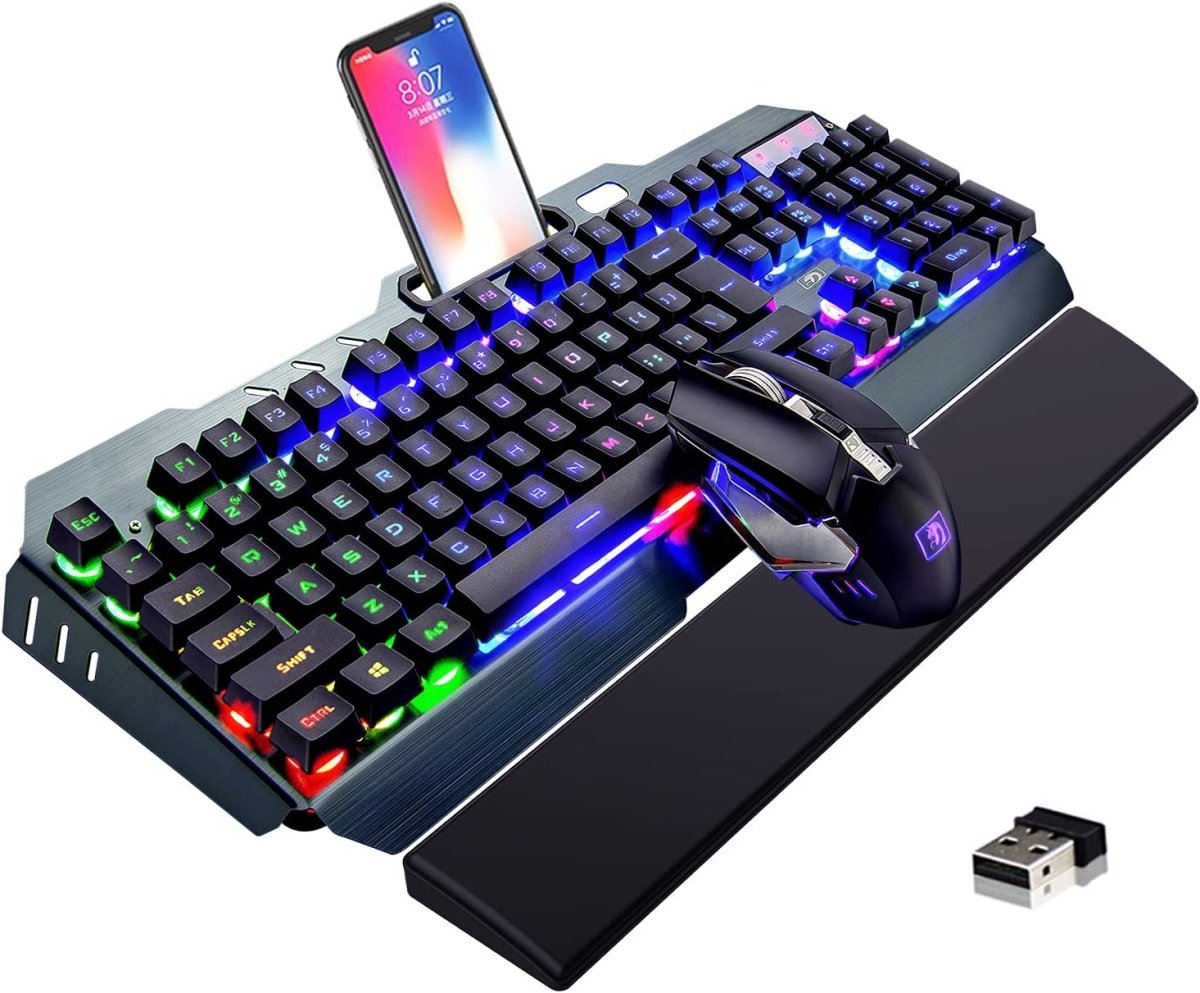 Recharging Wireless Gaming Mechanical Keyboard with Wireless Mouse - Keys Caps