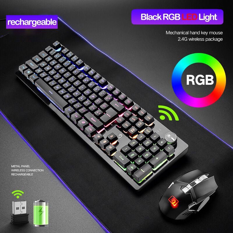 Recharging Wireless Gaming Mechanical Keyboard with Wireless Mouse - Keys Caps