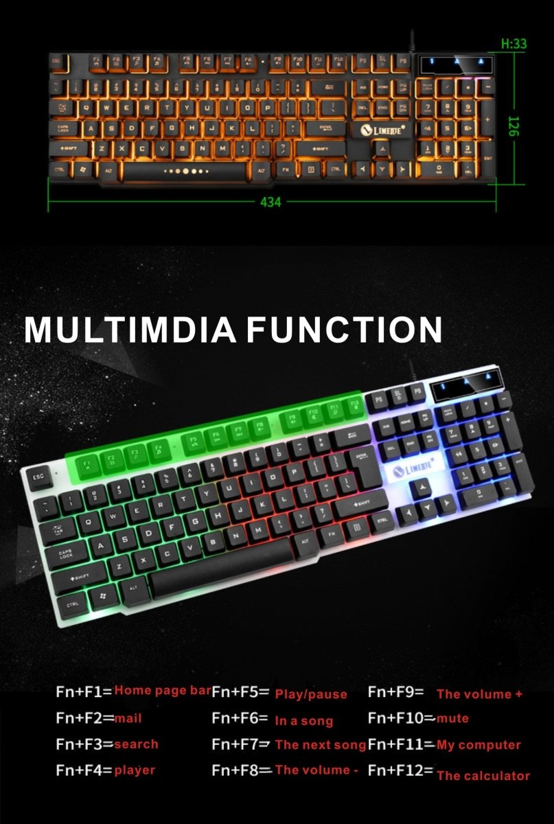RGB Backlit Gaming Keyboard Mouse Set - Keys Caps