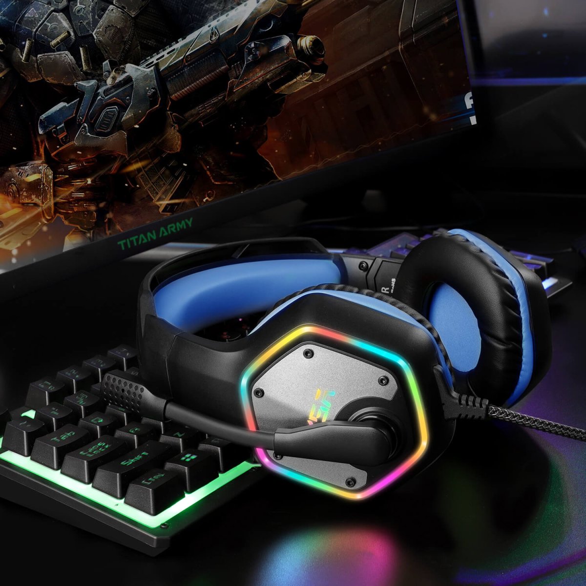 RGB Surround With Noise Cancelling Mic Gaming Headset - Keys Caps