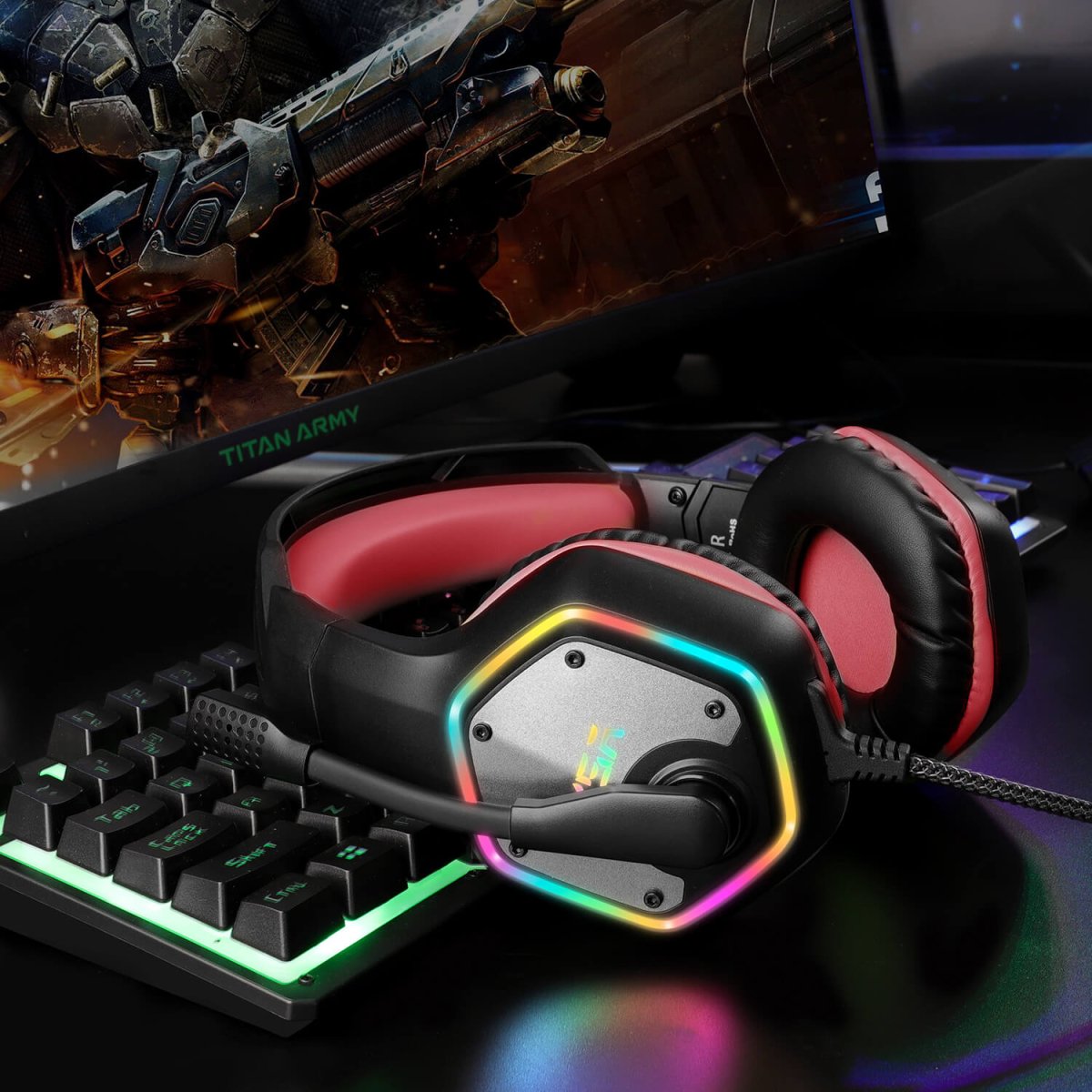 RGB Surround With Noise Cancelling Mic Gaming Headset - Keys Caps
