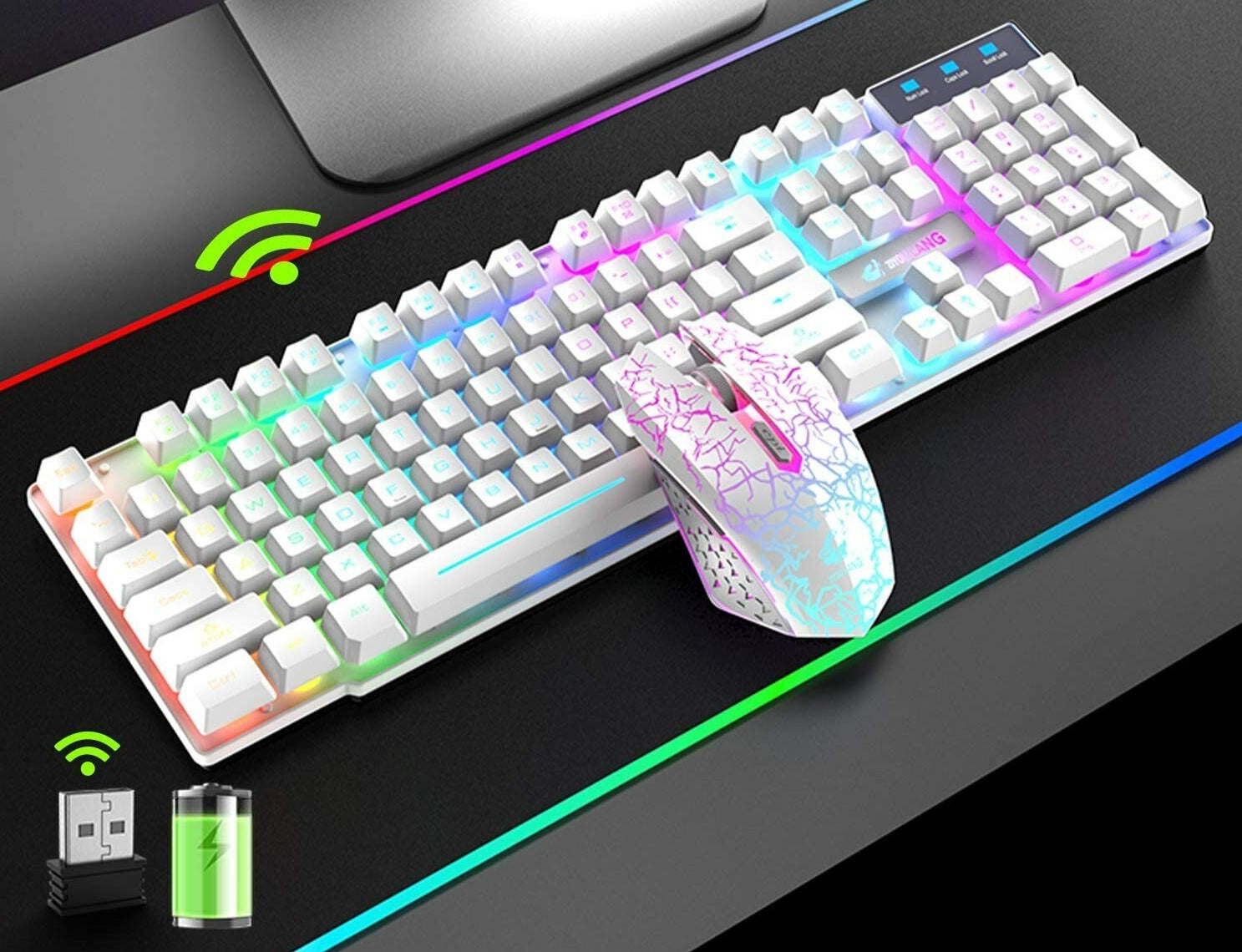 Combo inalámbrico de teclado y mouse para juegos con retroiluminación arcoíris 