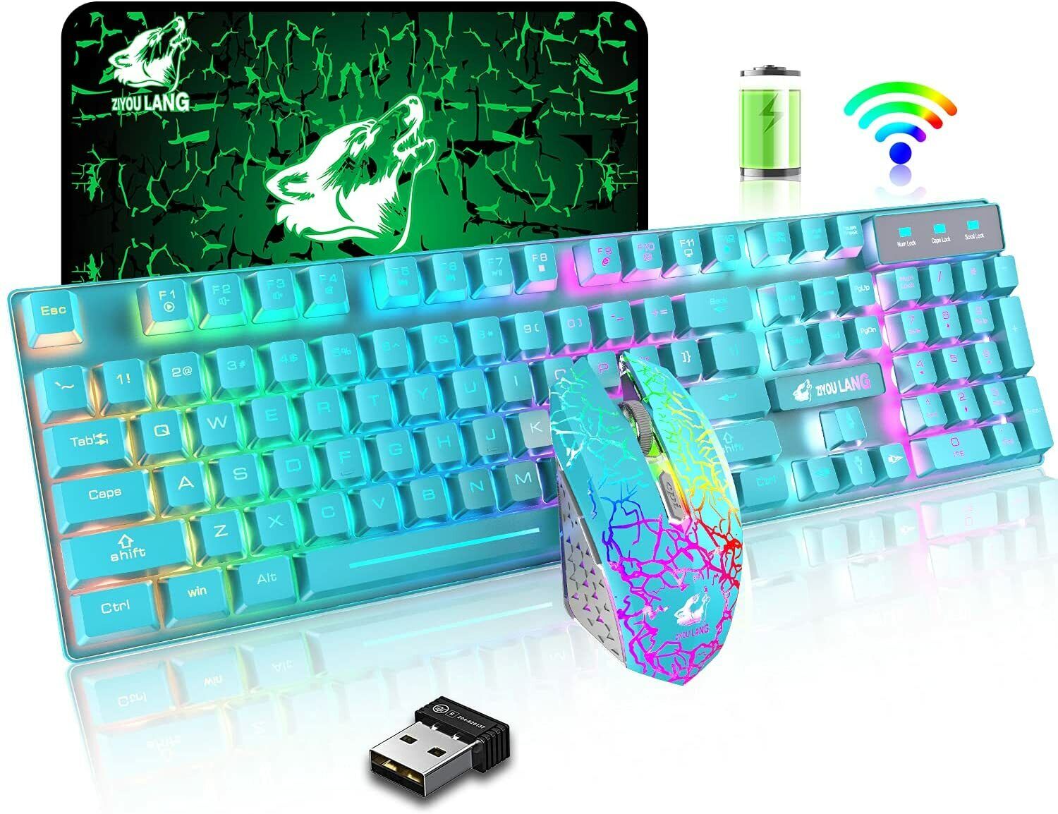 Wireless Gaming Keyboard and Mouse Combo Rainbow Backlight