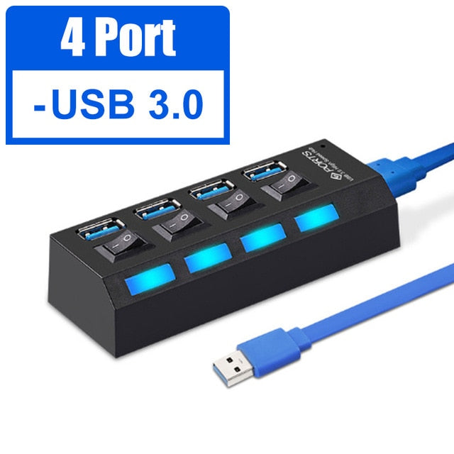 USB 3.0 Hub Multi USB Splitter 3 Hub Use Power Adapter 4/7 Port Multiple Expander - KeysCaps