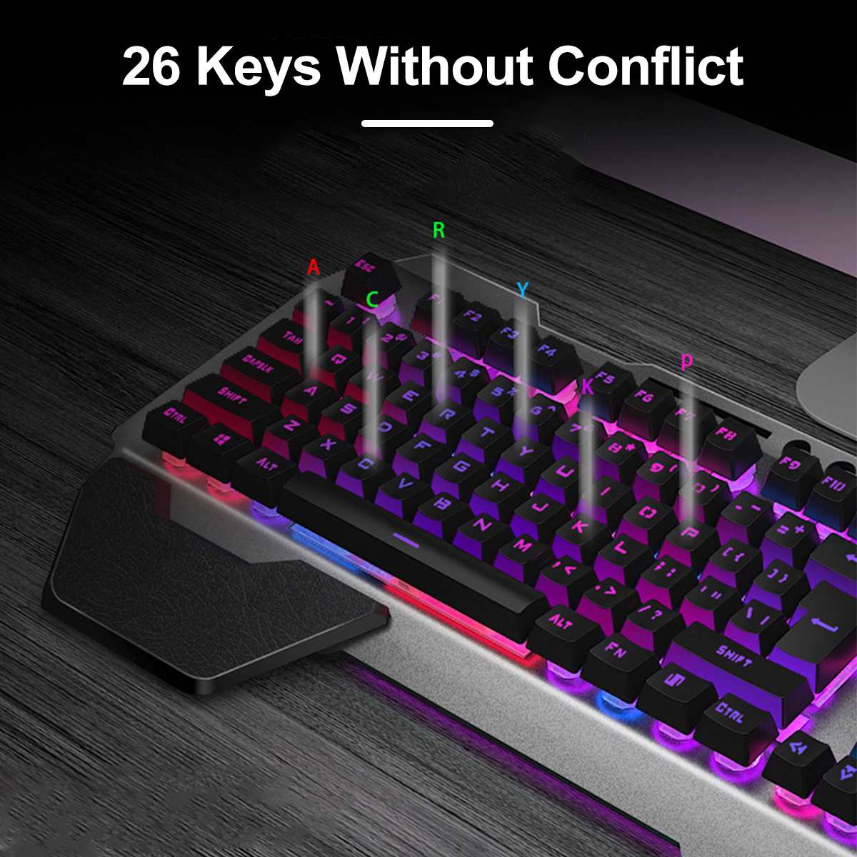 Wireless Gaming Keyboard Mouse and Large RGB Mouse Pad - Keys Caps
