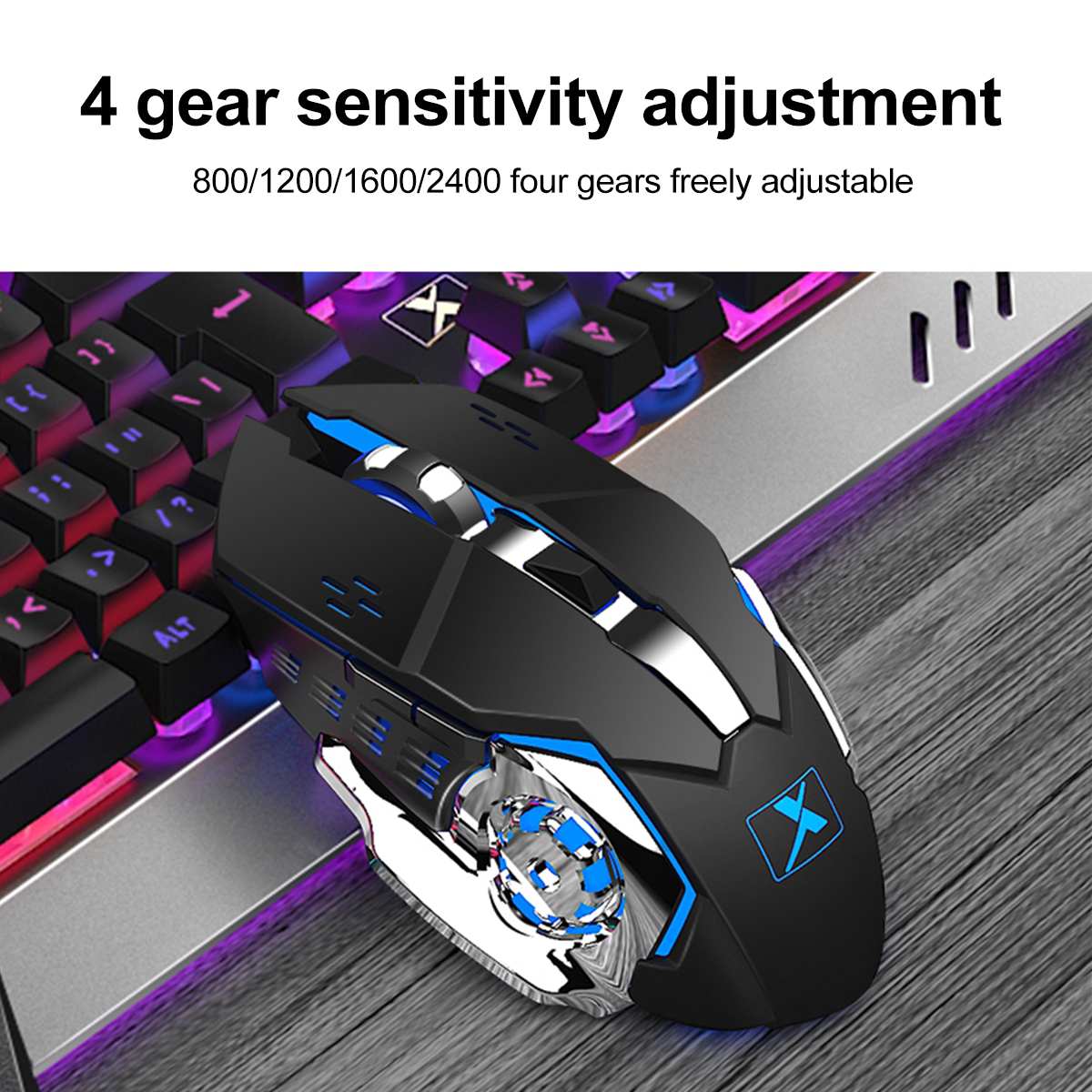 Wireless Gaming Keyboard Mouse and Large RGB Mouse Pad - Keys Caps