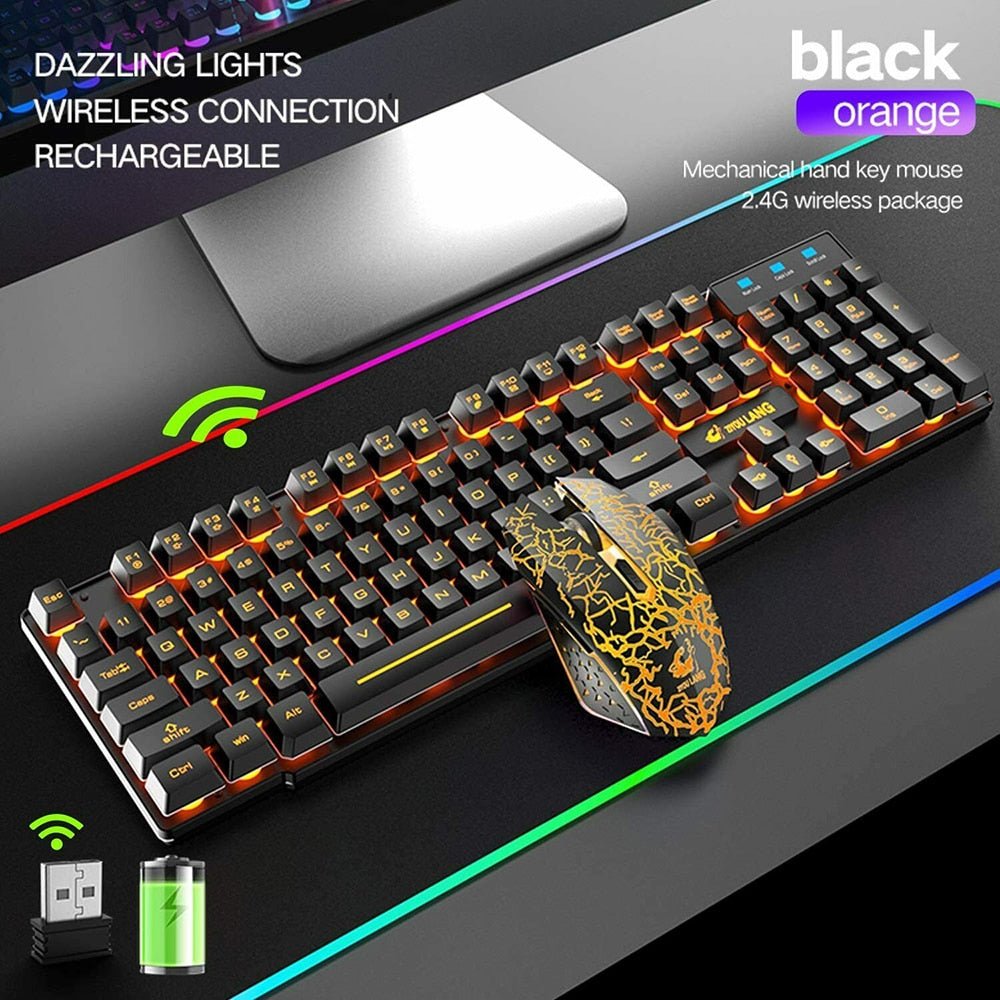 Wireless Gaming Keyboard Rainbow Backlight - Keys Caps