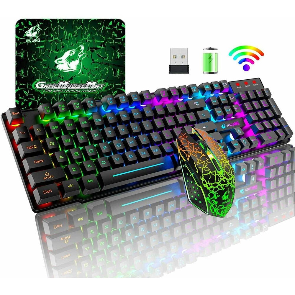 Wireless Gaming Keyboard Rainbow Backlight - Keys Caps