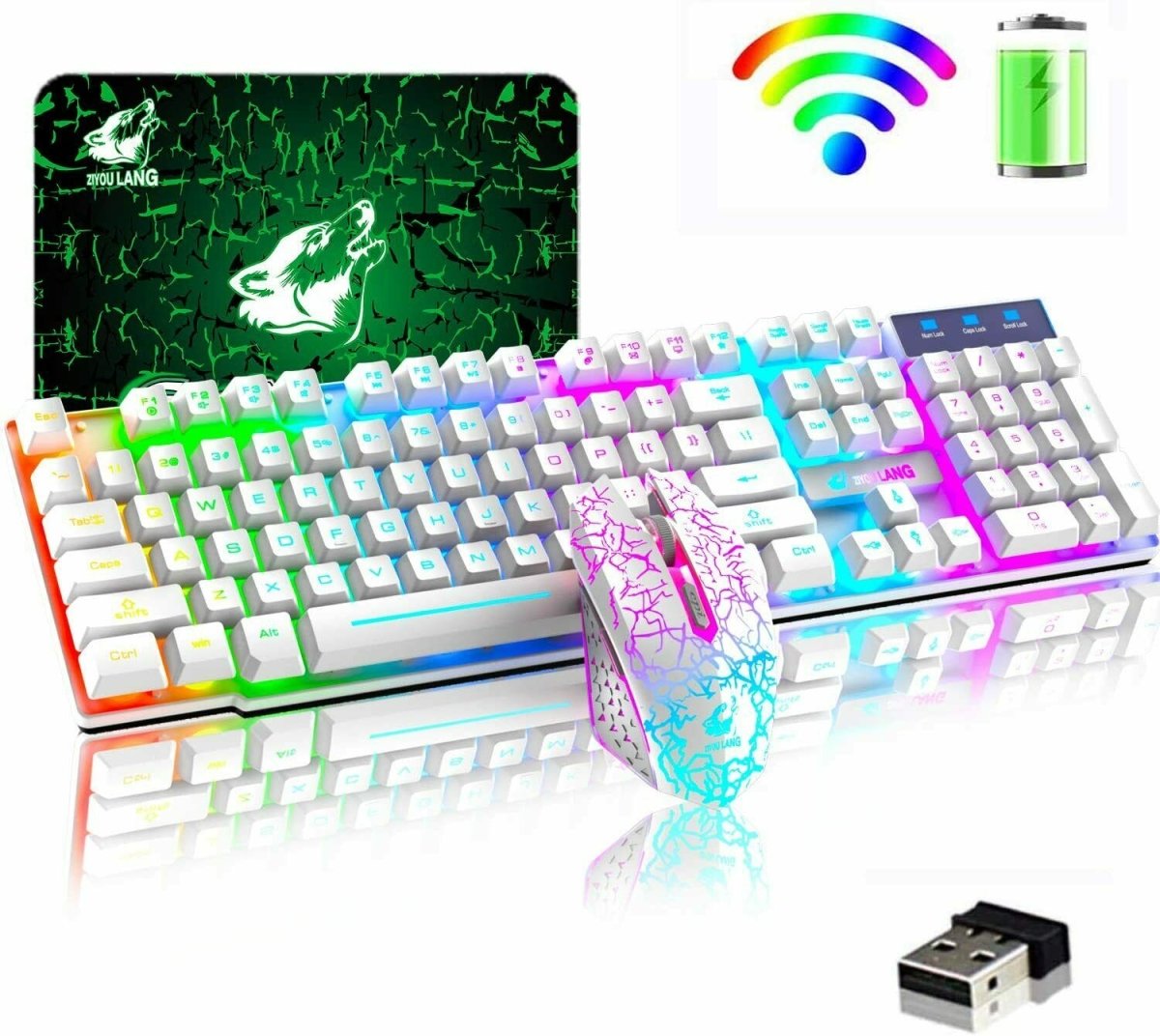 Wireless Gaming Keyboard Rainbow Backlight - Keys Caps