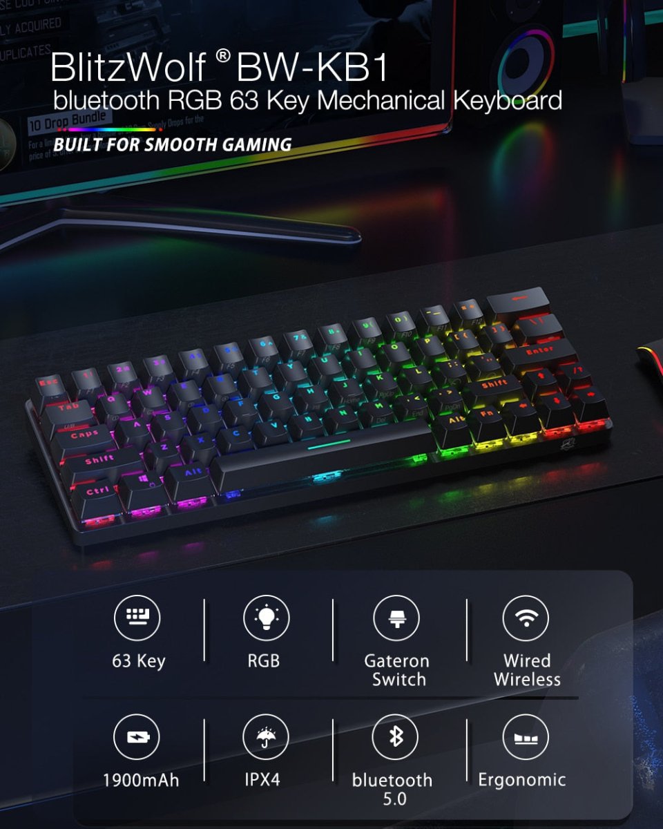 Wireless Gaming Mechanical Keyboard 63 Keys - Keys Caps