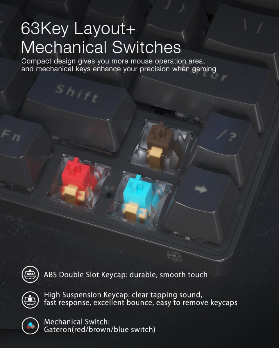 Wireless Gaming Mechanical Keyboard 63 Keys - Keys Caps