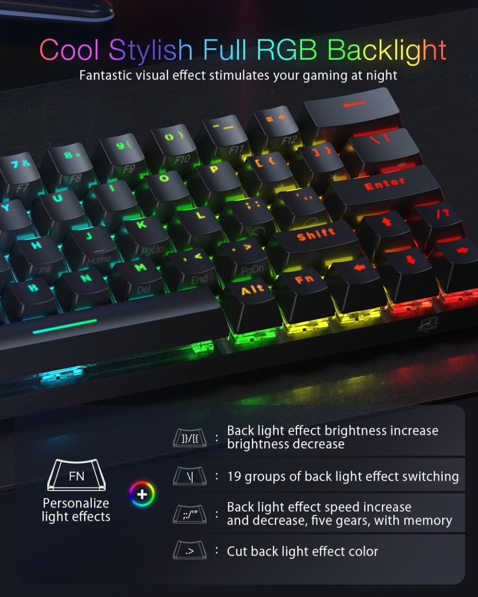 Wireless Gaming Mechanical Keyboard 63 Keys - Keys Caps